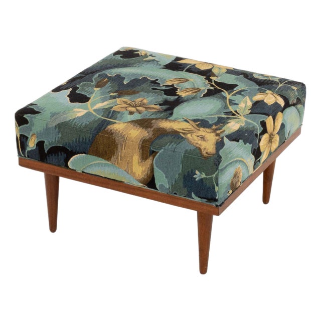 Modern "Doe-Run" Woven Chenille Upholstered Ottoman For Sale