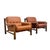 Remarks: Set mid century brutalist lounge chairs in Brazilian style, 1960s. Oak frame with cognac leather upholstery. Both...