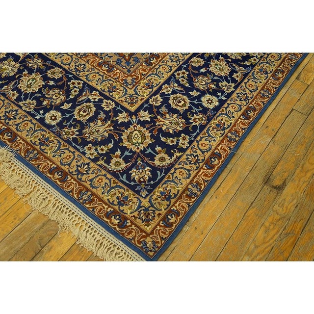 1940s 1940s Blue Traditional Floral Antique Esfahan Formal Handknotted Wool Carpet Rug For Sale - Image 5 of 6