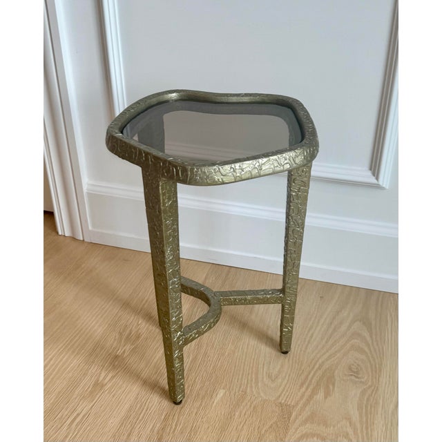 Caracole Vintage Caracole Modern "Contour" Sculptural Textured Metal & Tinted Glass Side / Drinks Table - Neiman Marcus For Sale - Image 4 of 12