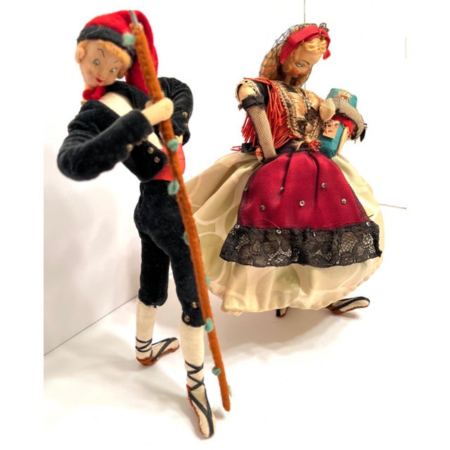 Rustic European Vintage Handcrafted Roldan Klumpe Spanish Folk Pair of Dolls For Sale - Image 3 of 12