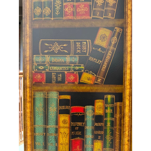 Wood Trompe l'Oeil Leather Finish Library Scene Folding Floor Screen by Sarried Ltd. For Sale - Image 7 of 12