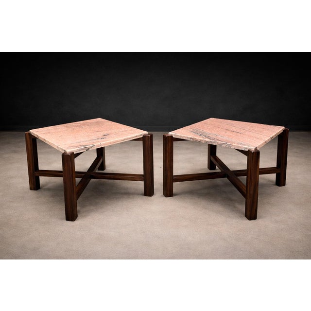 Pair of Brazilian Rosewood & Pink Granite Side Tables, Brazil, 1960s For Sale - Image 13 of 14