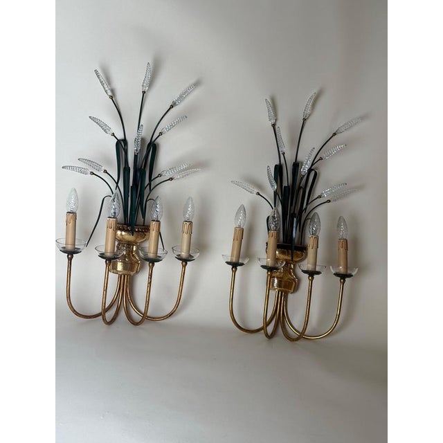 Metal Crystal 4-Arm Wheat Sheaf Wall Sconces from Banci Firenze, Italy, 1980s, Set of 2 For Sale - Image 7 of 17