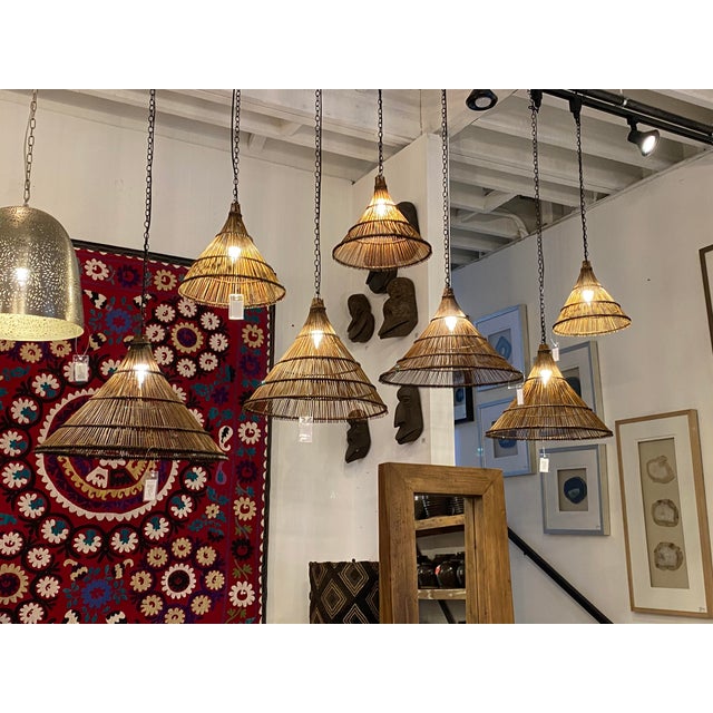 Tea Stained Hat Asian Pendant Light Small For Sale In Los Angeles - Image 6 of 8