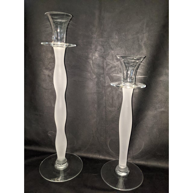 Glass Anne Nilsson for Orrefors "Celeste" Frosted Crystal Candlesticks, Sweden (Pair) For Sale - Image 7 of 17