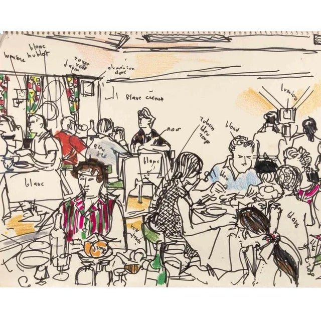 In the Restaurant is a Colors Markers Drawing realized by Reynold Arnould (Le Havre 1919 - Paris 1980). Good condition on...