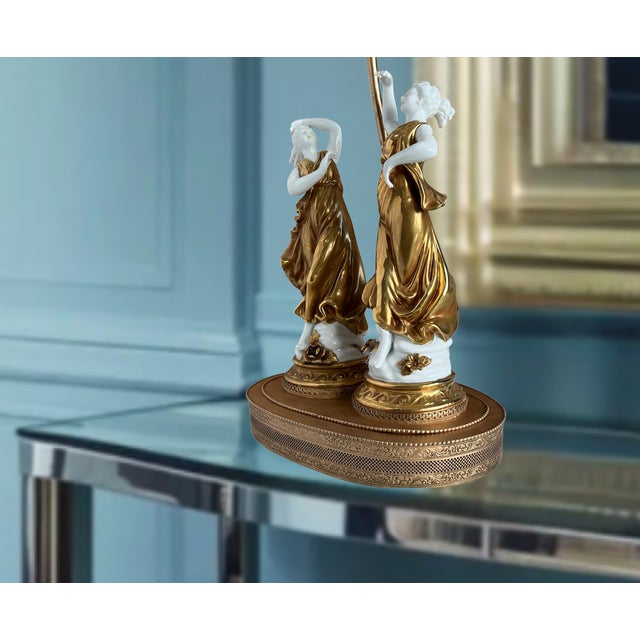 Capodimonte Italian Neoclassical Capodimonte-Style Figural Porcelain Table Lamp "Dancing Muses" For Sale - Image 4 of 18