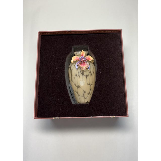 Cream Jay Strongwater Audra Orchid Mini Jeweled Art Glass Vase With Box For Sale - Image 8 of 14