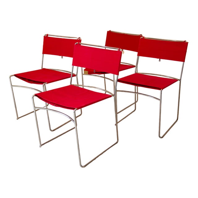 Vintage Red Delfina Chairs by Enzo Mari for Driade, 1980, Set of 4 For Sale