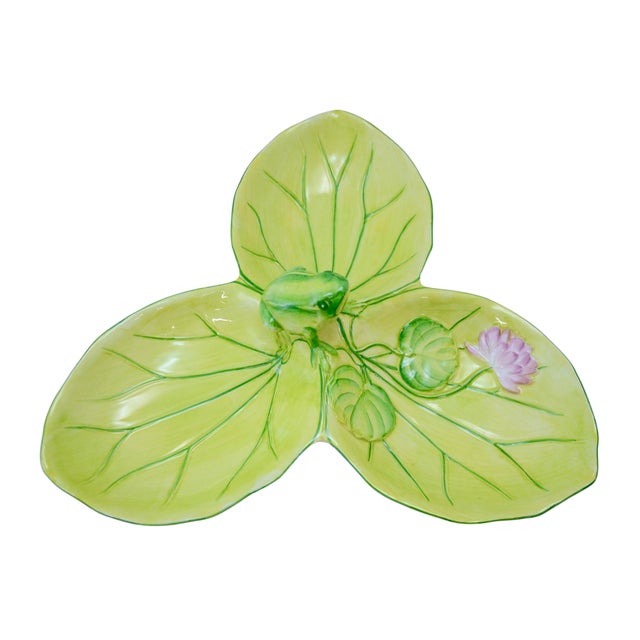 Vietri Water Garden 3 Section Frog Tray. Hand painted Italian whimsical frog relish appetizer tray made by Vietri of Italy...