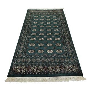 Bokhara Rug 5′ X 8’6” Green Wool Tribal Hand-Knotted Oriental Carpet For Sale