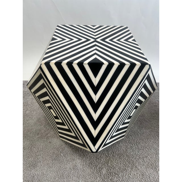 1990s Art Deco Style Sculptural Resin Black and White Side or End Table, a Pair For Sale - Image 5 of 15