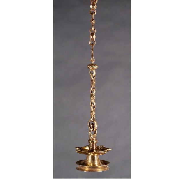 Rare Antique Judaica Hanging Bronze Jewish Synagogue or Temple Oil Lamp w Chain For Sale In Miami - Image 6 of 6