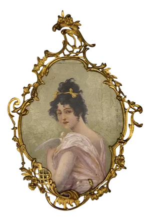 French Art Nouveau Painted Portrait in a Louis XV Style Bronze Frame, 1900s