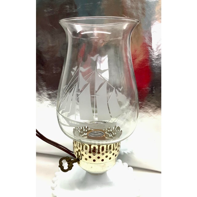Mid Century Opaline Milk Glass Hurricane Lamp Nautical Theme For Sale In Portland, ME - Image 6 of 8