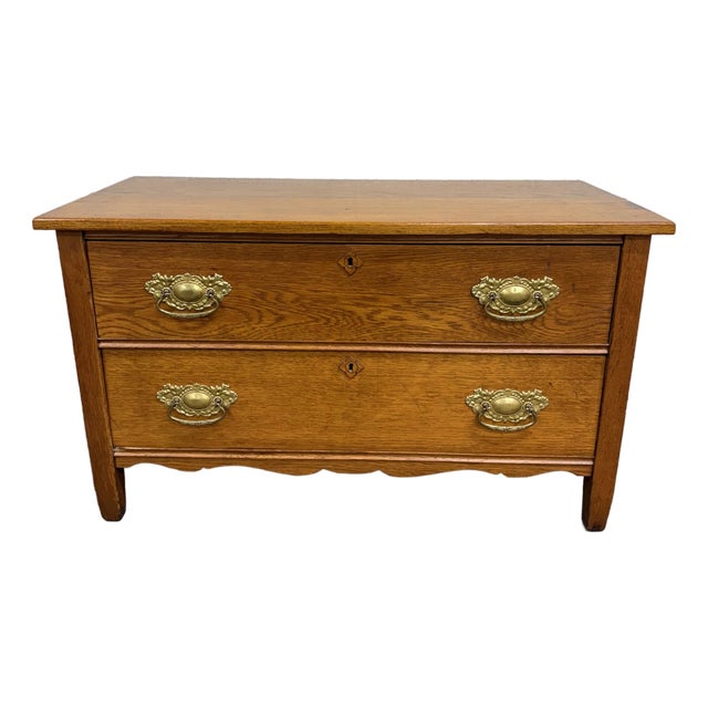 Antique Victorian Solid Golden Oak Two Drawer Chest For Sale