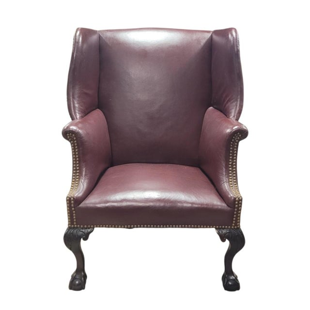 Antique Chippendale Leather Wing Chair For Sale - Image 13 of 13