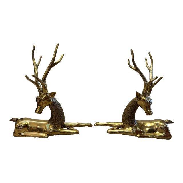 Brass Deer Sculptures -a Pair For Sale