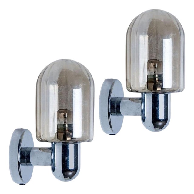 Silver Chrome Wall Lights with Smoked Glass from Markslöjd, Sweden, 1970s, Set of 2 For Sale