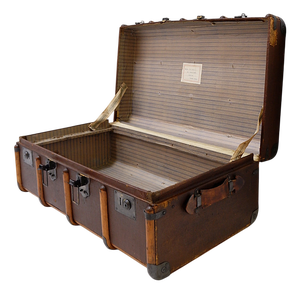 Antique Canvas and Wood Suitcase Steamer Trunk, 1920s