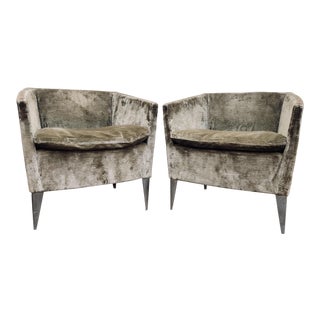 Bernhardt Furniture Co. Contemporary Club Chairs in Original Sage Crushed Velvet - a Pair For Sale