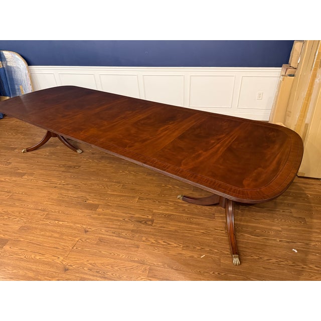 Georgian Style Multi-Banded Mahogany Dining Table by Leighton Hall - Showroom Sample For Sale - Image 10 of 18