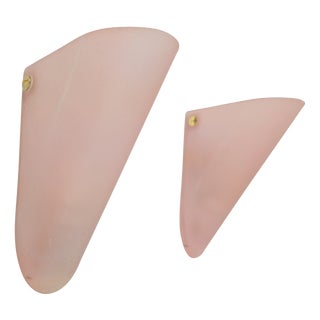 Vintage Triangular Conical Wall Sconces in Pink Frosted Glass from Lumal-It, 1990s, Set of 2 For Sale