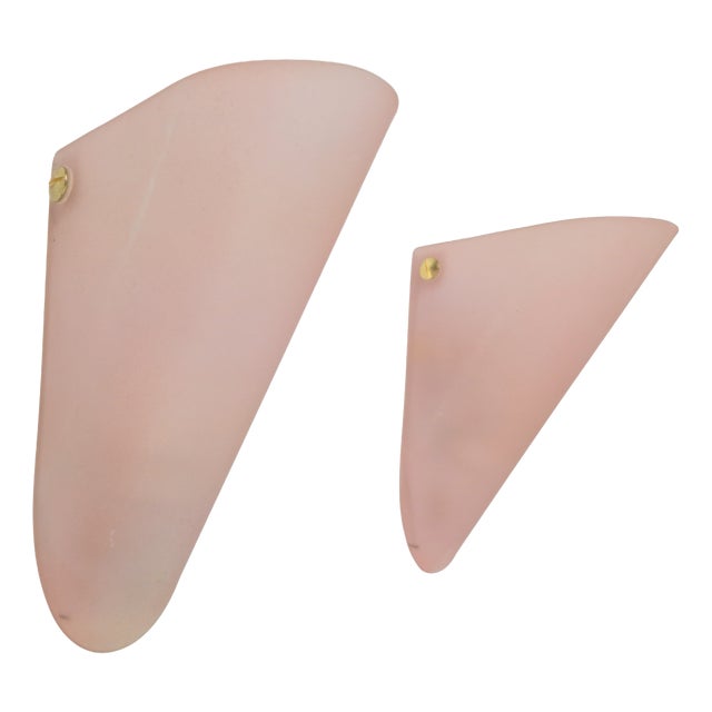Vintage Triangular Conical Wall Sconces in Pink Frosted Glass from Lumal-It, 1990s, Set of 2 For Sale