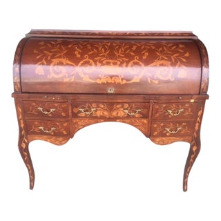 Vintage Dutch Inlaid Style Rolltop Desk For Sale