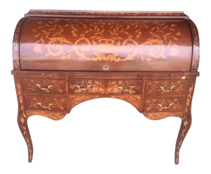 Vintage Dutch Inlaid Style Rolltop Desk