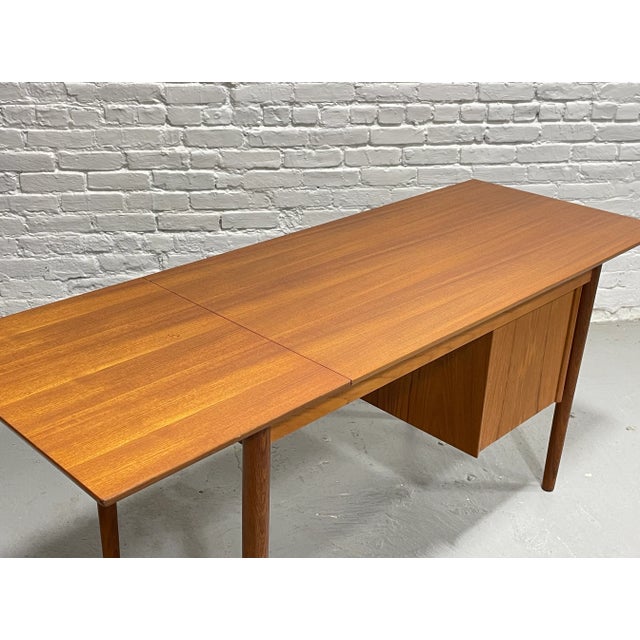 Mid Century Modern Teak Double Sided Desk | Expandable Danish Drop Leaf Desk, 1960's For Sale - Image 16 of 16