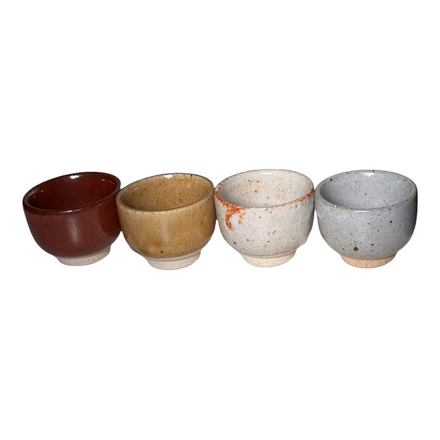 Late 20th Century Japanese Studio Pottery Yunomi & Sake Cups in Earth Tone Glazes - Set of 5 For Sale