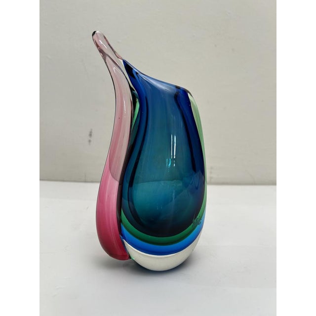 Mid-Century Modern Blue, Red, and Green Sommerso Vase in Murano Glass attributed to Flavio Poli, Italy, 1960s For Sale - Image 3 of 5