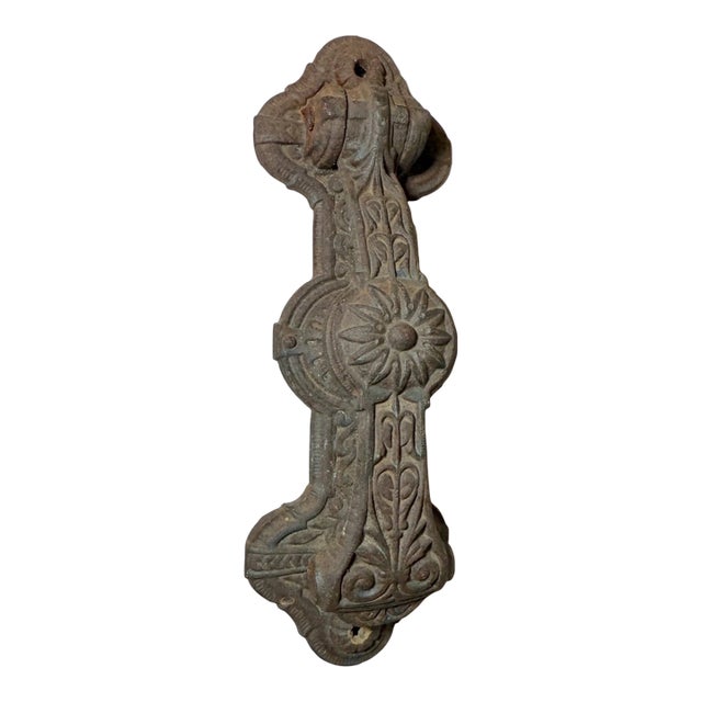 Large Antique Ornate Eastlake Aesthetic Cast Iron Front Door Mount Knocker For Sale