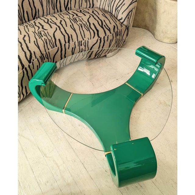 Postmodern Large Vintage Postmodern American Green Lacquer and Gold Coffee Table in the style of Karl Springer, 1980s For Sale - Image 3 of 16