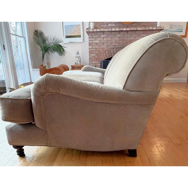 Custom Classic Roll Arm 3 Seat Sofa Upholstered in Velvet by Restoration Hardware, Attributed to George Smith For Sale - Image 17 of 18
