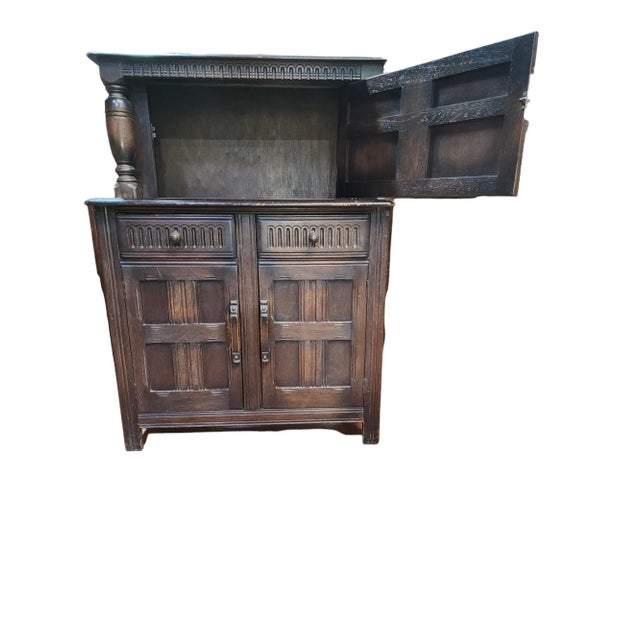 Gothic 1940s English Gothic Revival Oak Slimline Court Cupboard For Sale - Image 3 of 6