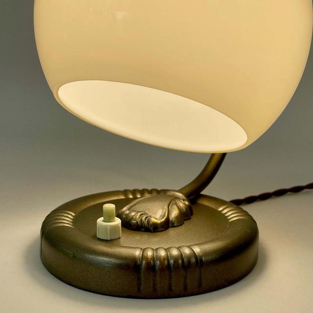 Art Deco Bronzed Brass and Opaline Glass Table Lamp, Germany, 1930s For Sale - Image 3 of 14
