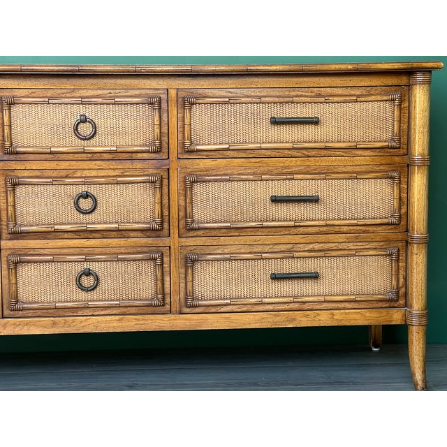 Brown Late 20th Century Thomasville Faux Bamboo Dresser of Nine Drawers For Sale - Image 8 of 11