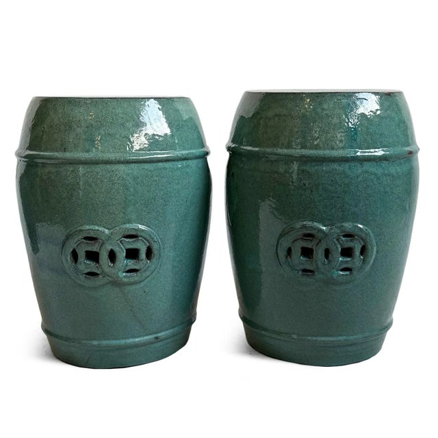 Green Vintage Seafoam Green Ceramic Garden Stool For Sale - Image 8 of 8