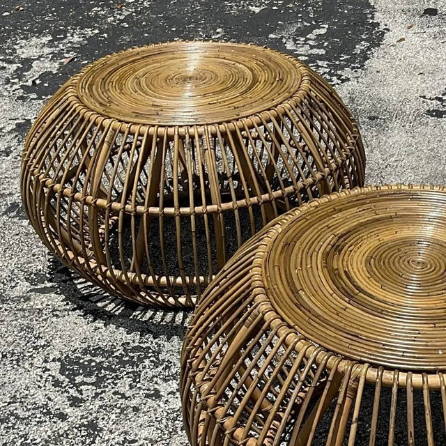 Late 20th Century Vintage Coastal Bent Rattan Side Tables After Albini - a Pair For Sale - Image 11 of 12