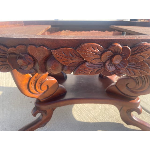 Wood 1940s Kimball Victorian Lyre Harp Marble Coffee Table For Sale - Image 7 of 18