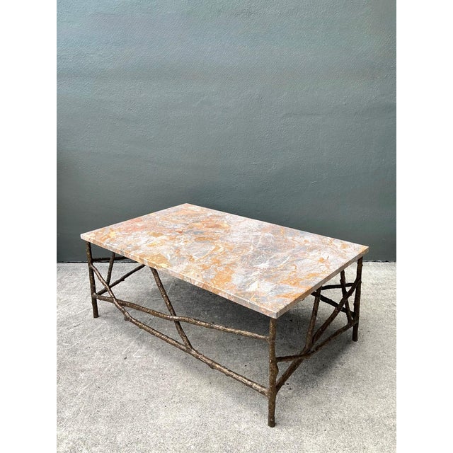 Contemporary Vintage Faux Bois Marble Top Coffee Table For Sale - Image 3 of 18