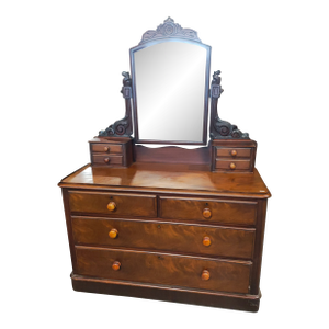Antique Victorian Eastlake Walnut Dresser With Carved Crest Mirror