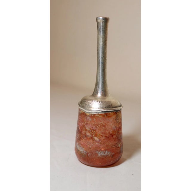 Glass Vintage Sherman Judaica Hand Blown Glass Vessel Bottle With Sterling Silver Lid For Sale - Image 7 of 11