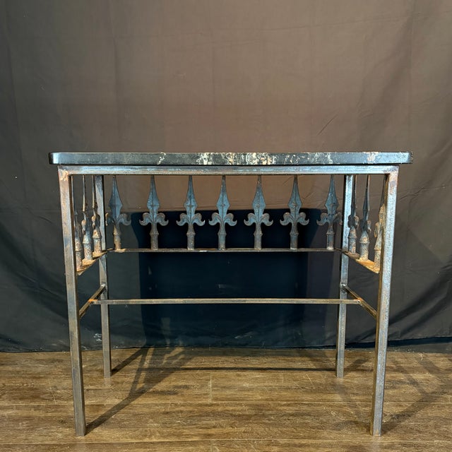 Antique French Wrought Iron Console Table With Balcony Railing and Marble For Sale In Portland, ME - Image 6 of 10