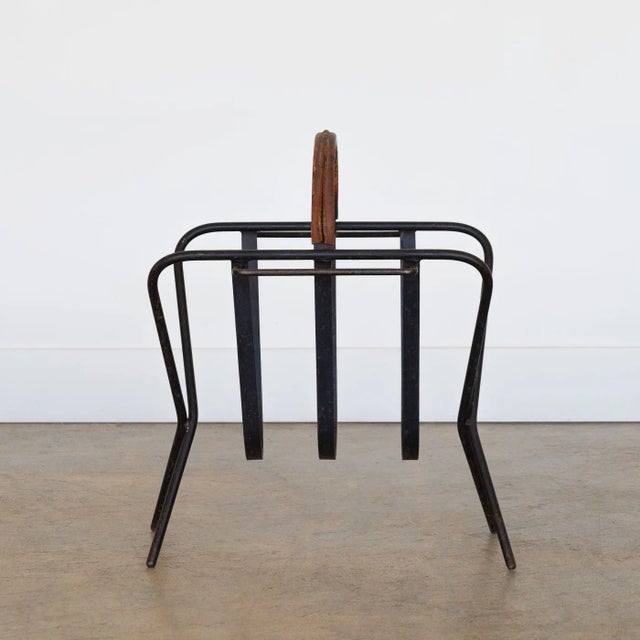 Jacques Adnet 1940s Iron and Leather Magazine Rack in the Style of Jacques Adnet For Sale - Image 4 of 11