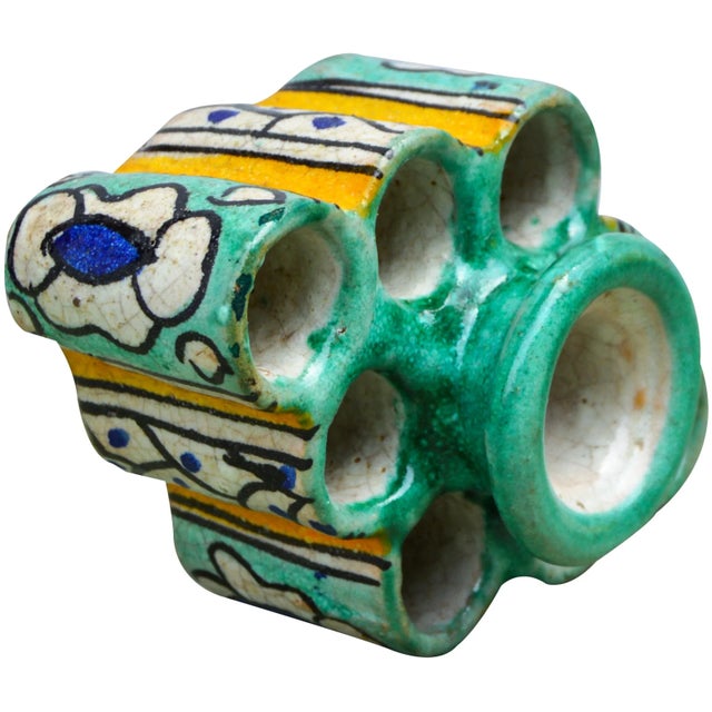 Tribal Early 20th Century Motif Moorish Ceramic Inkwell For Sale - Image 3 of 9
