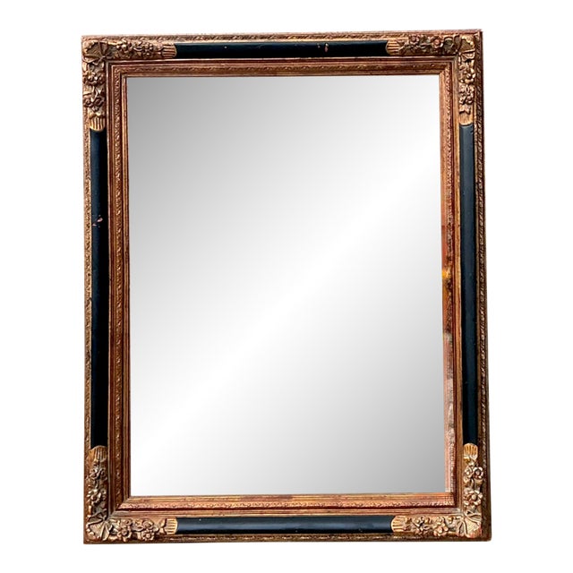 Vintage Ornate Gold and Black Frame Mirror For Sale